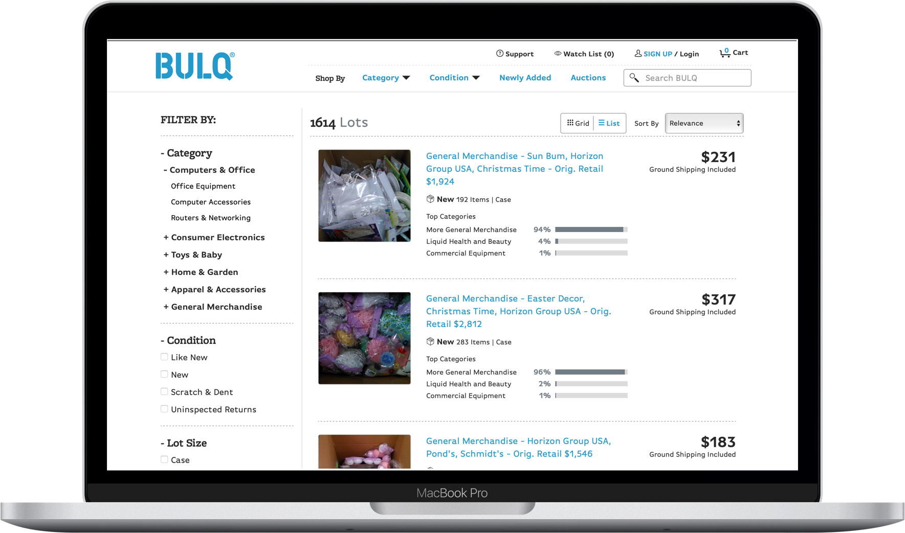 BULQ.com browse inventory page